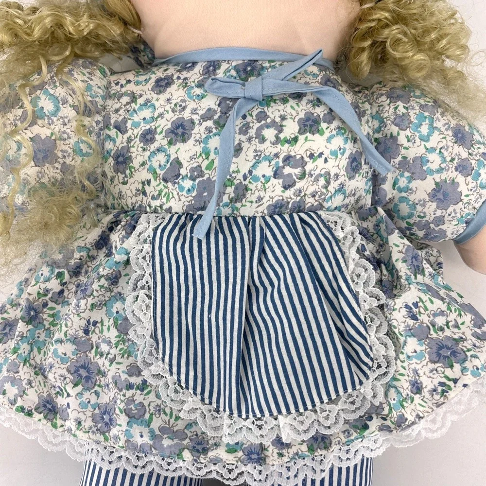 Cuddle Wit Cloth Rag Baby Doll Blonde Curly‎ Hair Blue Eyes Girl 18
